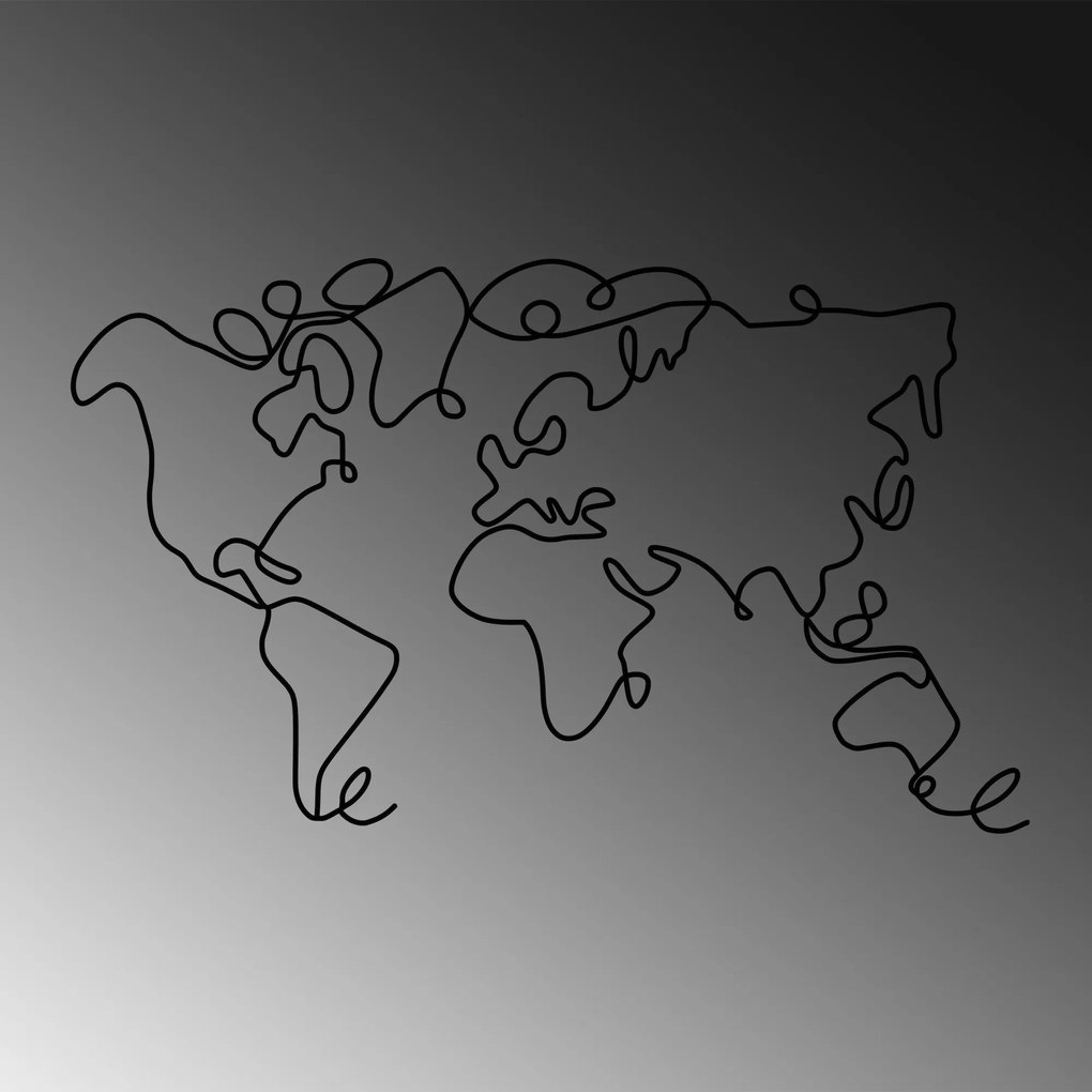 Nástenná kovová dekorácia Mapa sveta čierna