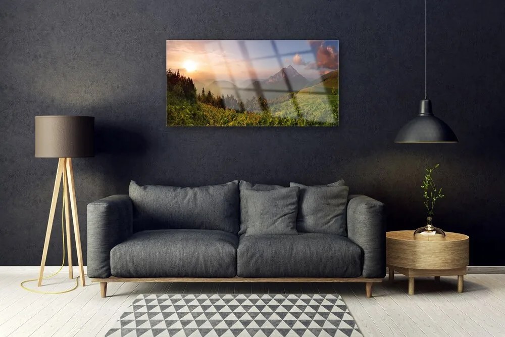 Obraz na skle Hora les príroda 125x50 cm