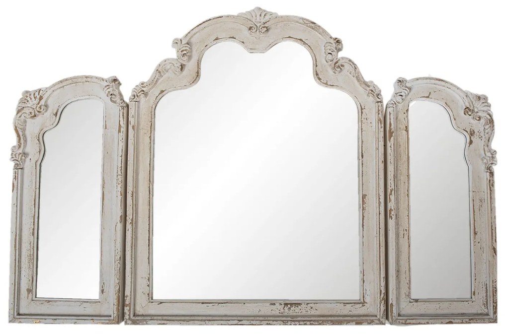 Tříkřídlé bielo hnedé drevené zrkadlo Fae s patinou - 66 * 3 * 84 cm