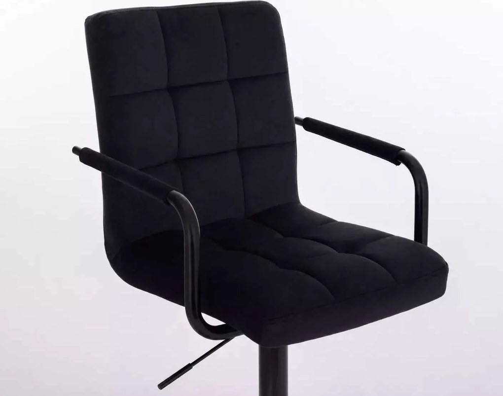 LuxuryForm DESIGN Barová stolička VERONA BLACK VELUR na čiernej hranatej podstave - čierna