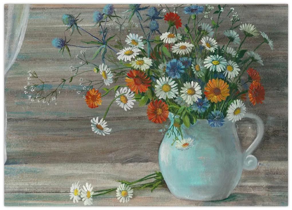 Sklenený obraz - Lúčne kvety, olejomaľba (70x50 cm)
