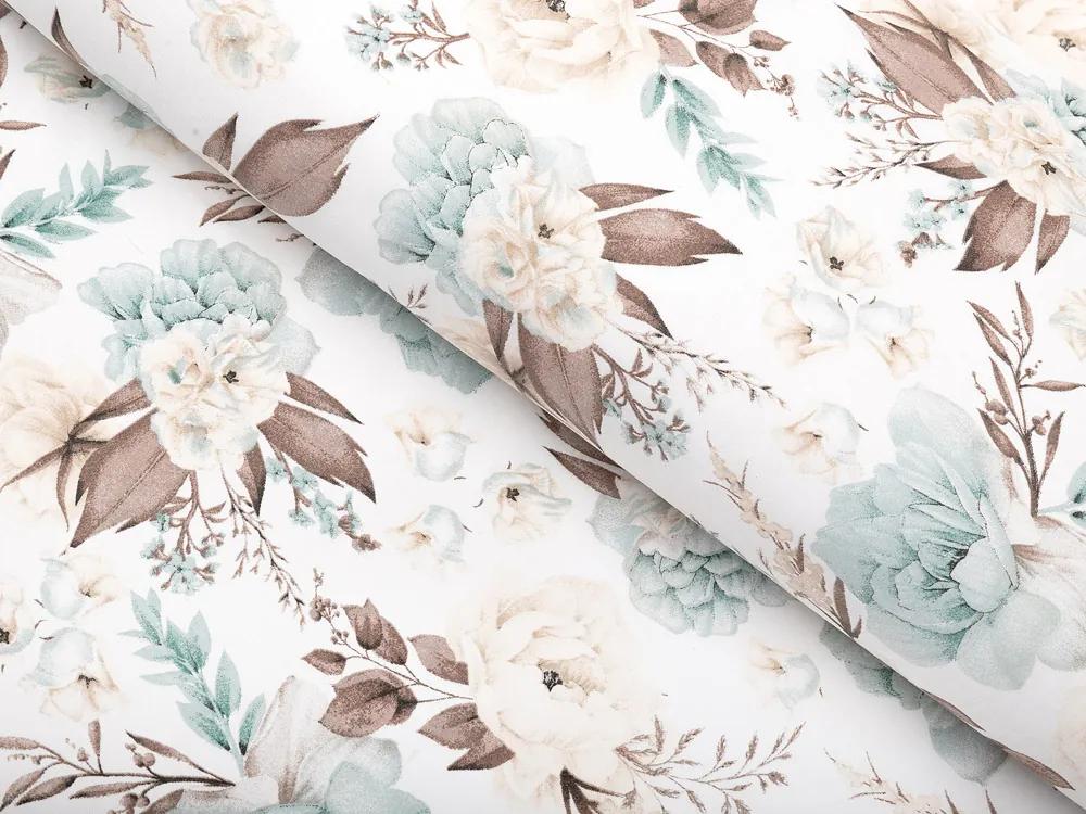 Biante Detské bavlnené posteľné obliečky do postieľky Sandra SA-451 Žlto-hnedo-mintové ruže na bielom Do postieľky 100x135 a 40x60 cm