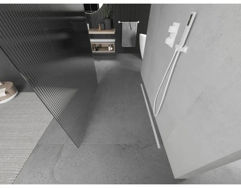 Mexen Kioto, sprchová zástena Walk-In 130 x 200 cm, 8mm sklo s rebrovým vzorom, biela profil, 800-130-002-20-09