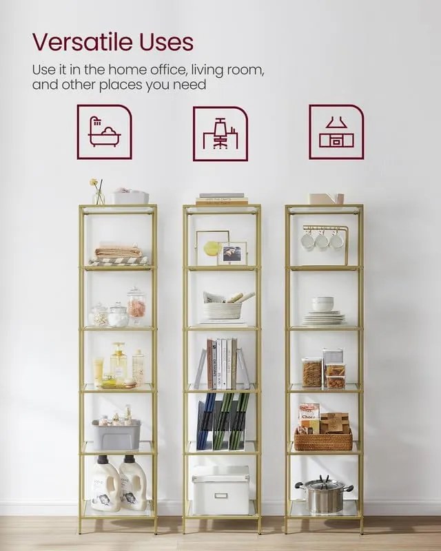 Sklenený regál, 6 políc, 177,3x40x30cm