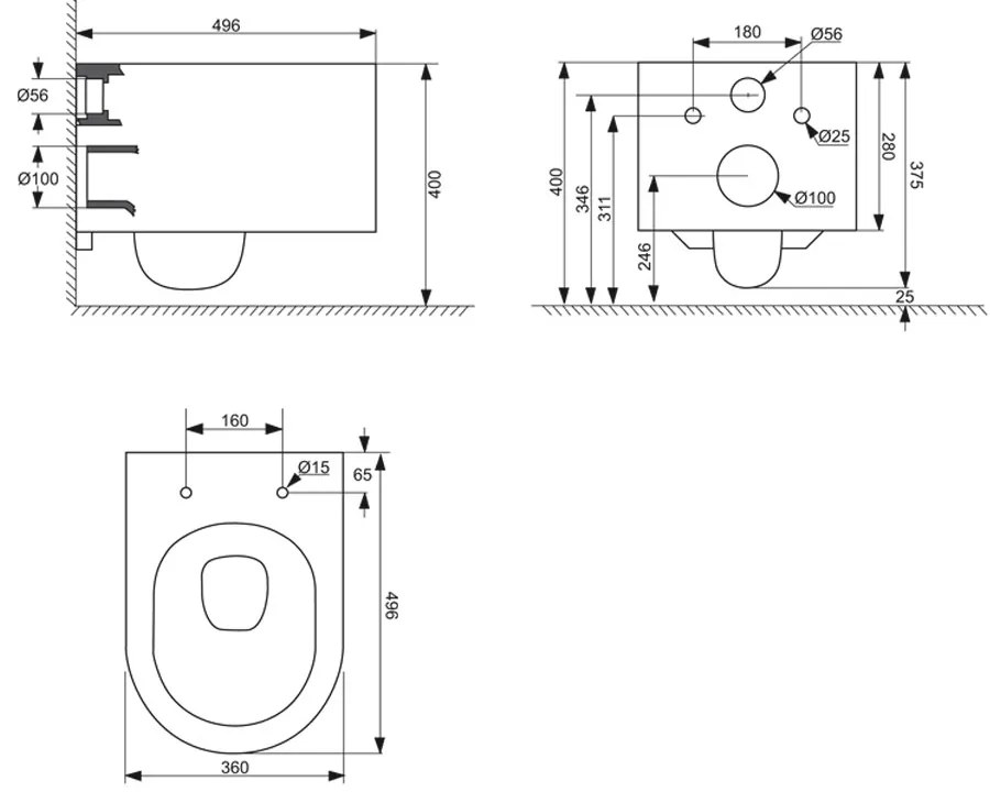 Mereo Mereo, WC závesné kapotované, RIMLESS, 495x360x370, keramické, vr. sedátka CSS115SN, MER-VSD84S2