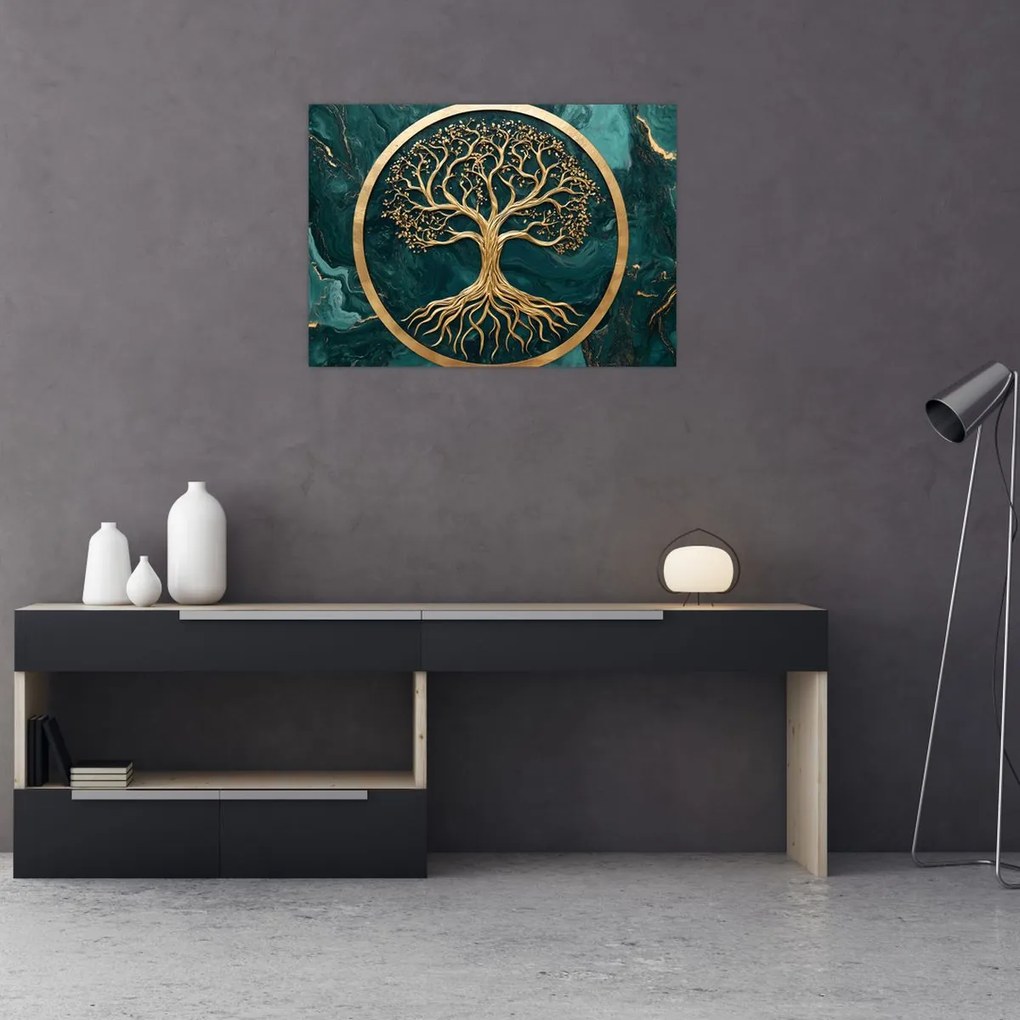 Obraz – Zlatý strom života v mramore (70x50 cm)
