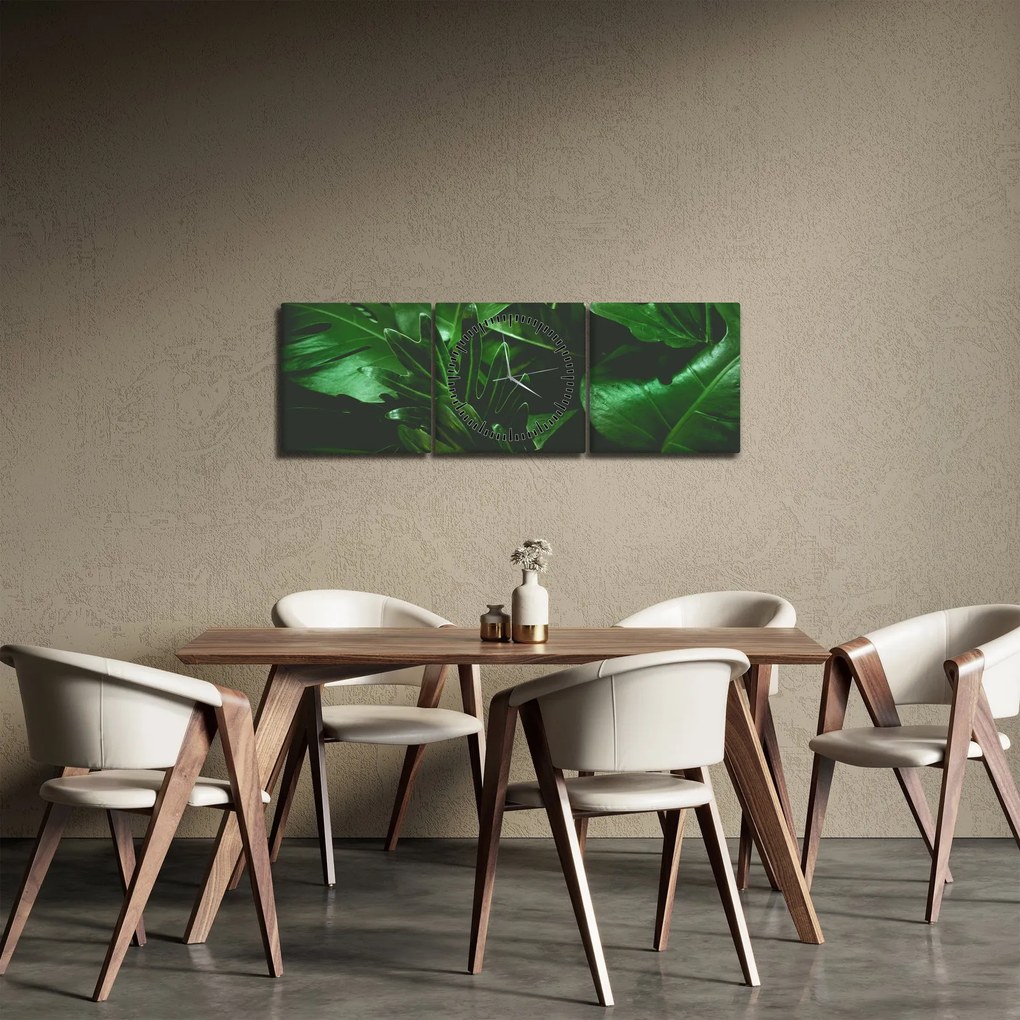 Obraz - Palmové listy (s hodinami) (90x30 cm)