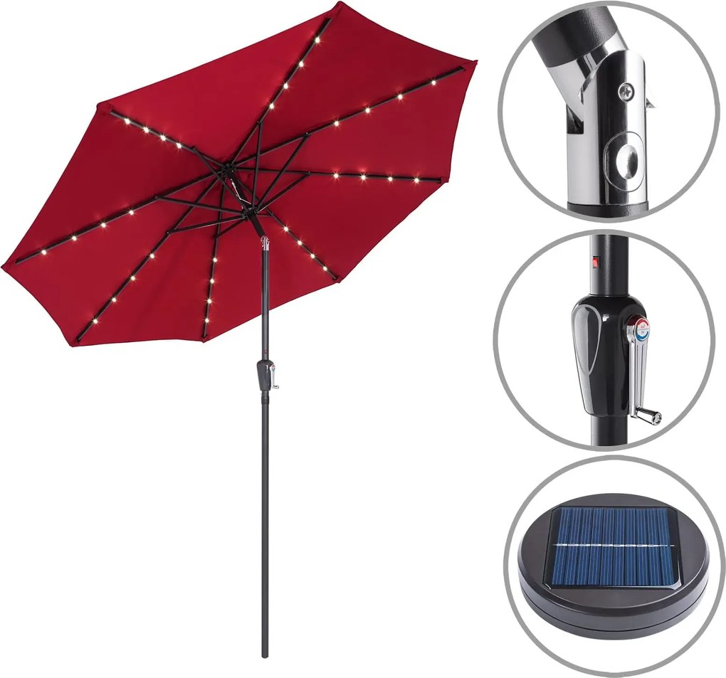 Záhradný slnečník s LED osvetlením Floridas 300 cm červený