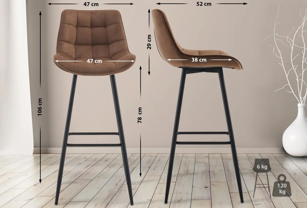 2x Barová stolička Dartford - zamat - Hnedá