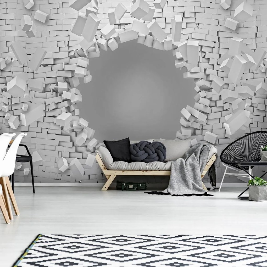 Fototapeta - 3D explózie tehlové múry (254x184 cm)