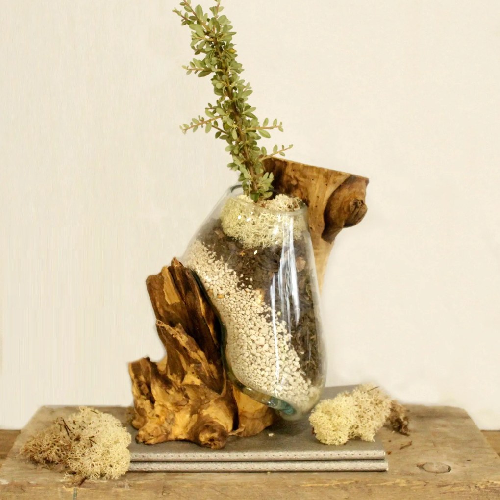 Roztavené sklo na dreve - Závesná miska na stenu