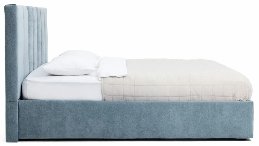 Modrá čalúnená dvojlôžková posteľ s úložným priestorom s matracom/s roštom 160x200 cm Thessa Bold Line – Bonami Selection