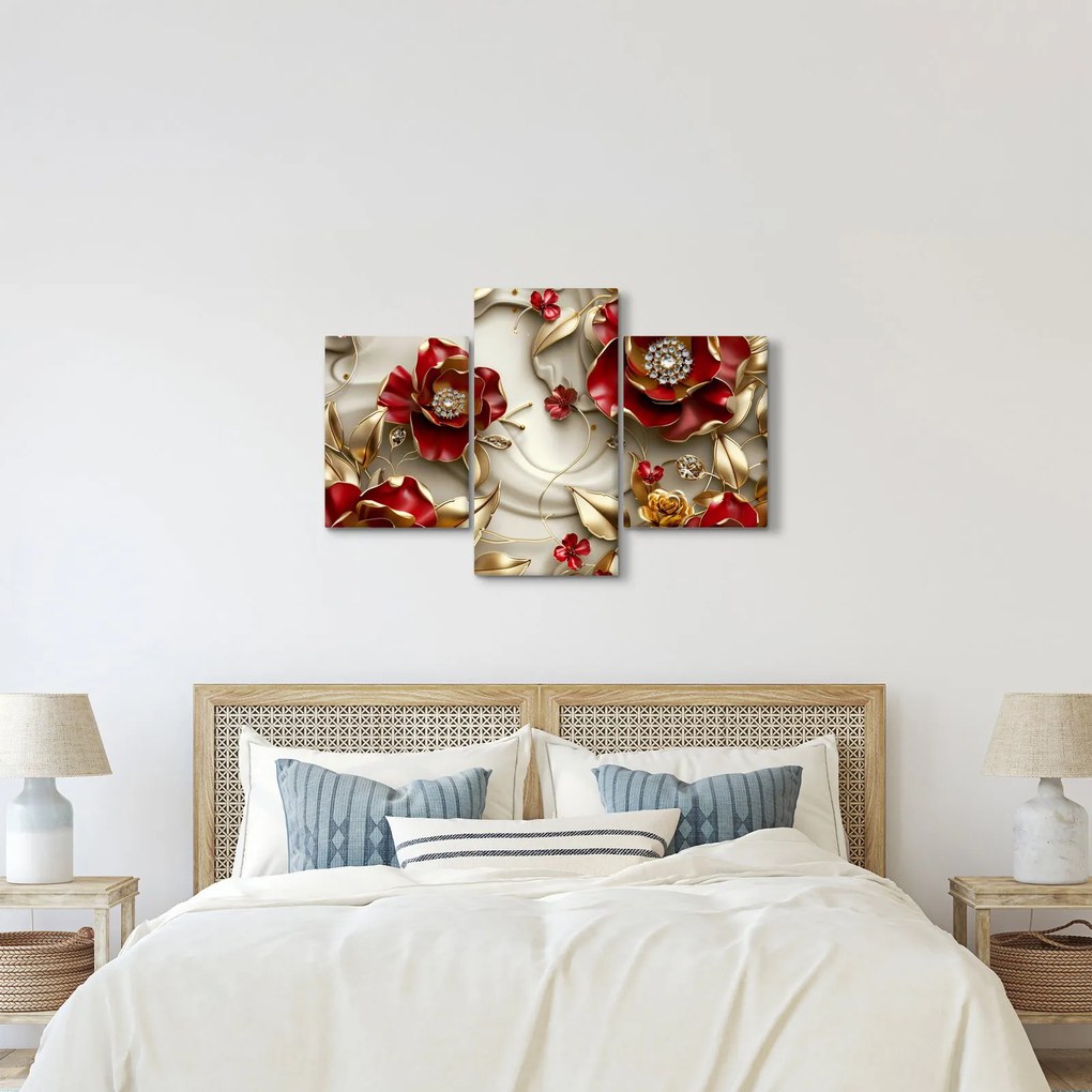 Obraz - 3D Červeno-zlaté kvety (90x60 cm)