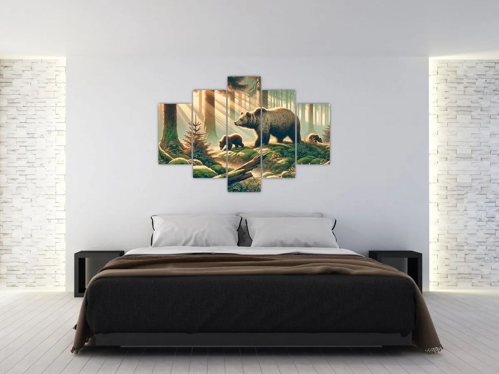 Obraz - Medvede v lese (150x105 cm)