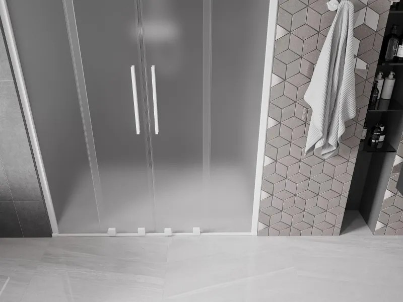 Mexen Velar Duo, posuvné sprchové dvere do otvoru 150 cm, 8mm sklo námraza, biela matná, 871-150-000-32-20