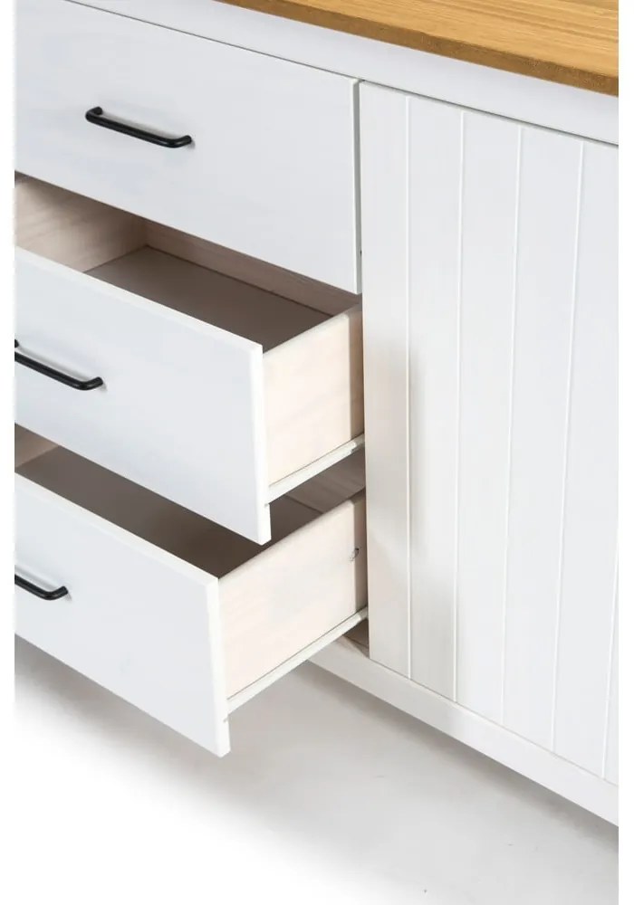 Biela nízka komoda z borovicového dreva 190x80 cm Miranda – Marckeric