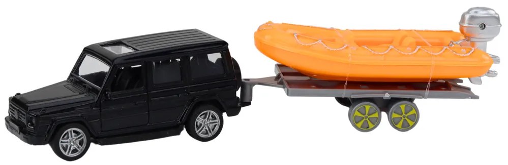 LEAN TOYS Čierne terénne vozidlo s prívesom, oranžová loď