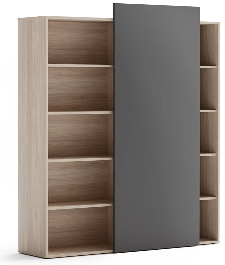 PLAN Skriňa vysoká otvorená BLOCK Wood, 1600 x 400 x 1748, grafitová