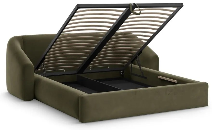 Zelená čalúnená dvojlôžková posteľ s úložným priestorom s roštom 140x200 cm Campi – Cosmopolitan Design