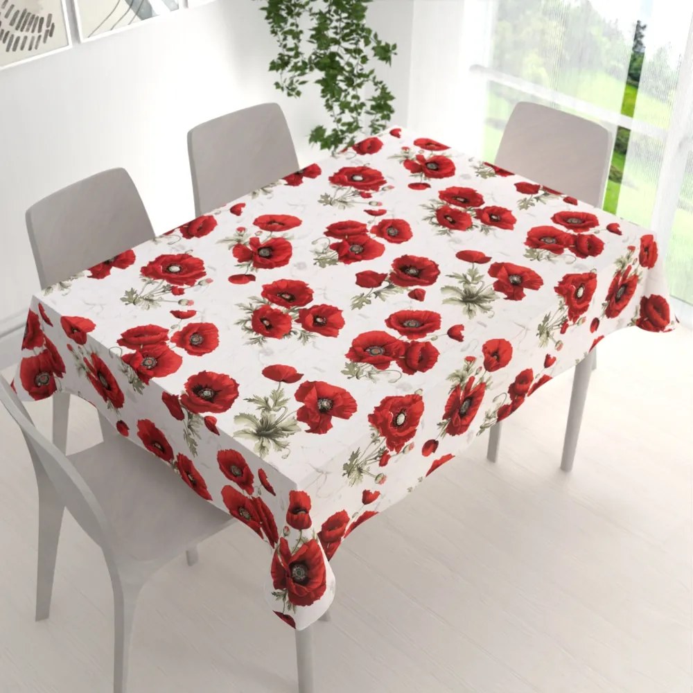 Biante Bavlnený obdĺžnikový obrus Sandra SA-632 Vlčie maky na bielom 50x100 cm