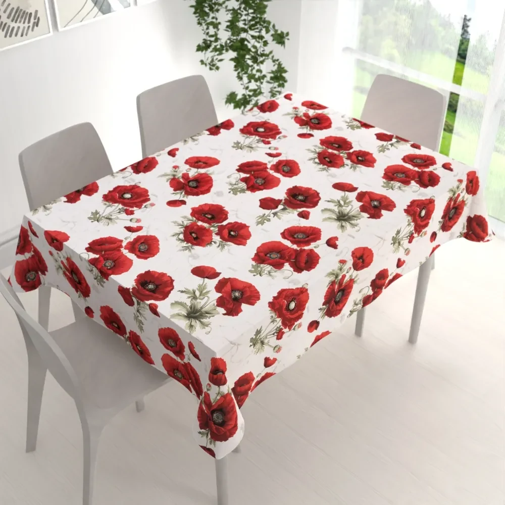 Biante Bavlnený obdĺžnikový obrus Sandra SA-632 Vlčie maky na bielom 80x120 cm