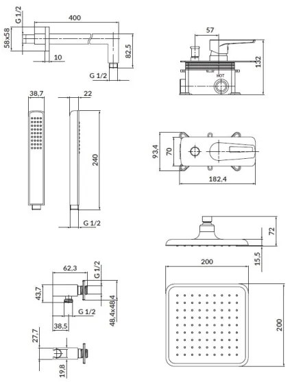 Cersanit S952-012 - Sprchová sada MILLE s podomietkovou batériou, chróm lesk