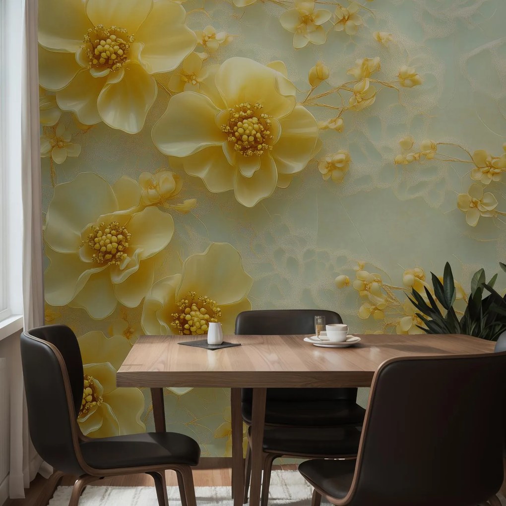 Fototapeta - Jemné 3D žlté kvety (147x102 cm)