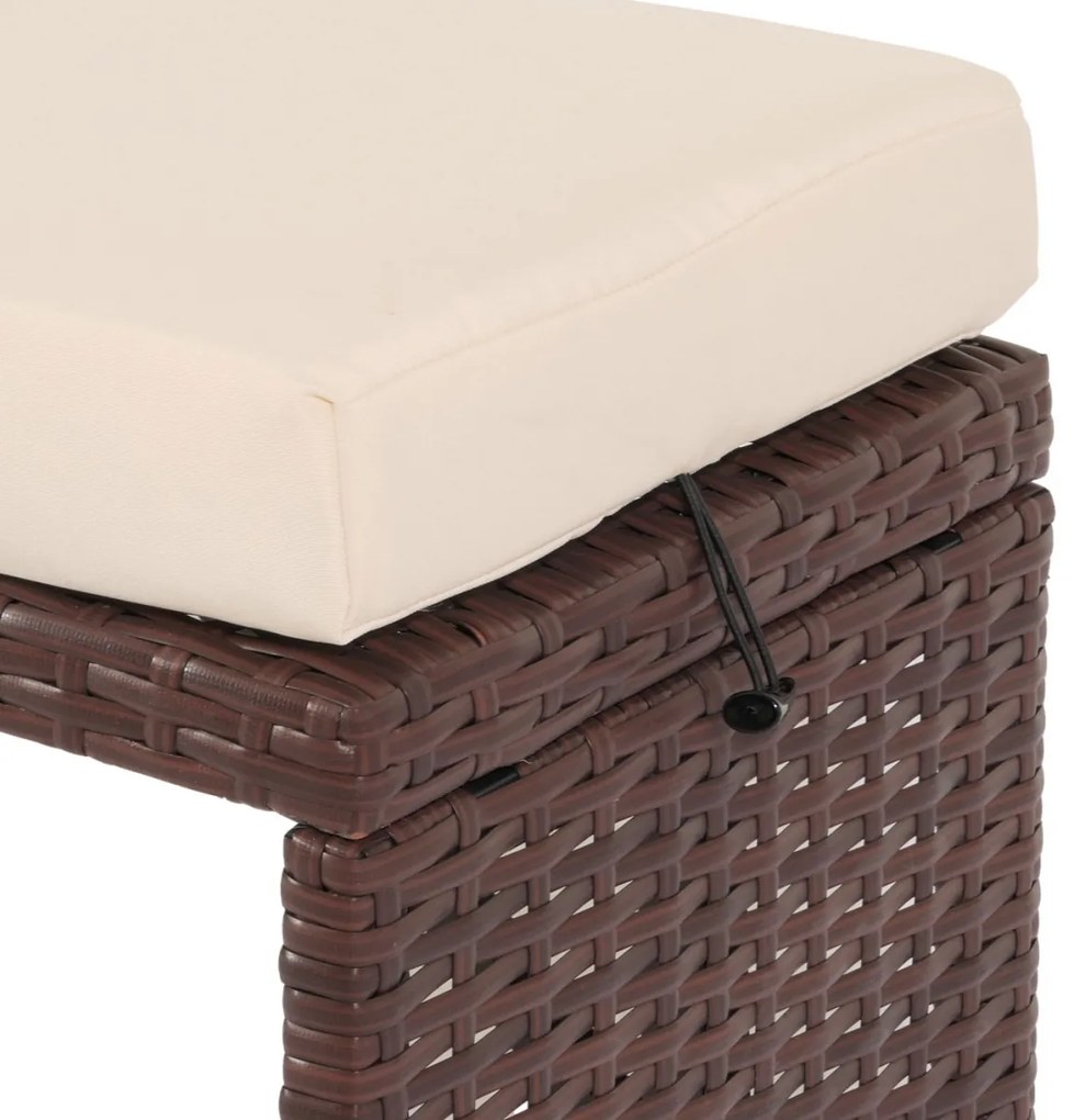 Záhradná lavica HWC-G16, polyratan - hnedá, krémový vankúš