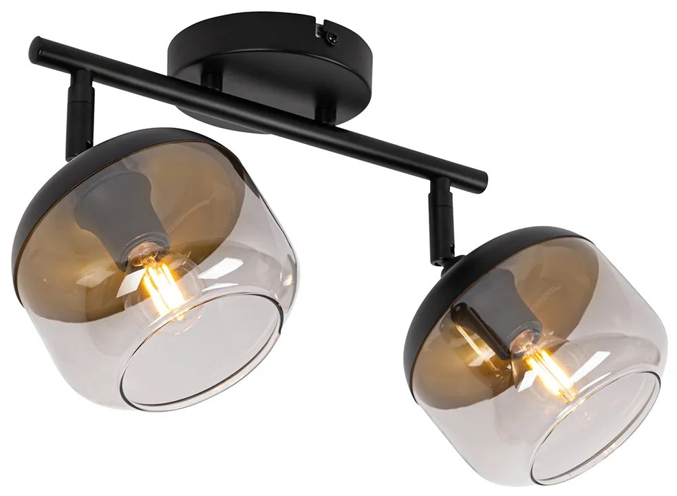 Dizajnové bodové svetlo čierne so zlatom a dymovým sklom 2-svetlo - Kyan