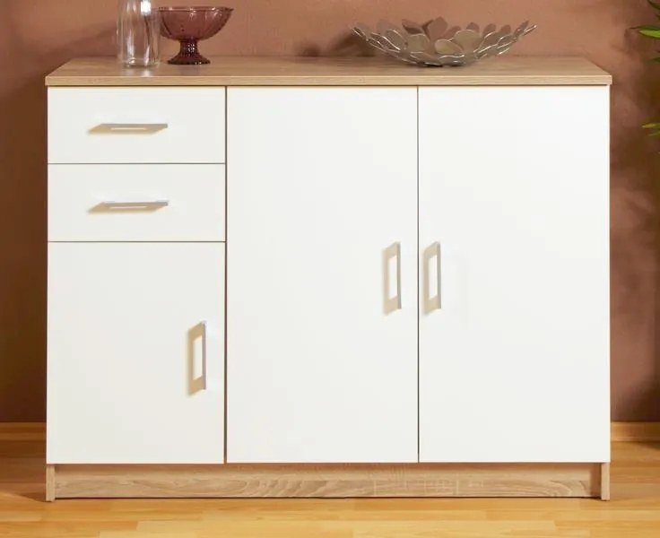 Komoda 3-dverová Universal, dub sonoma/biela