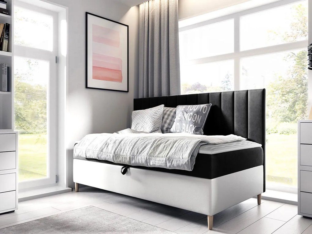 Kontinentálna posteľ Junior Kamire 2, Rozmer postele: 100x200, Dostupné poťahy: ekokoža Soft 017 (biela) + Fresh 34
