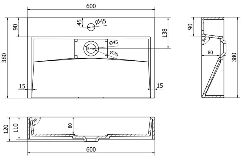 Mexen Ava, umývadlo na dosku z konglomerátu 60 x 38 cm, biela, 23016001