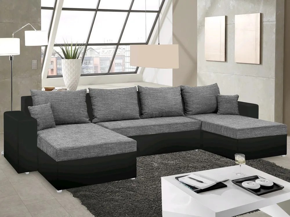 Sedacia súprava Rumba, tvar U, čierna ekokoža/melírová tkanina