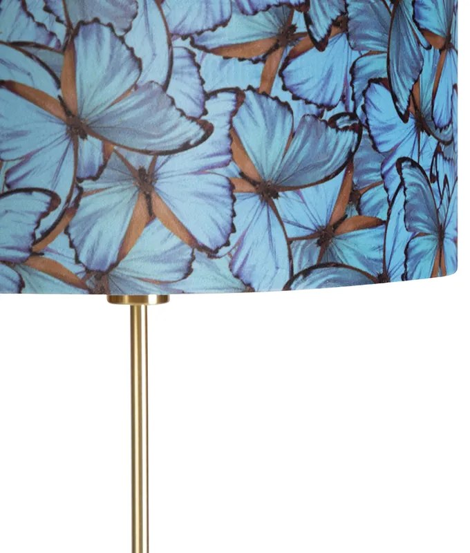 Stojaca lampa zlatá/mosadzná s tienidlom z zamatu s motívom motýľov 40/40 cm - Parte