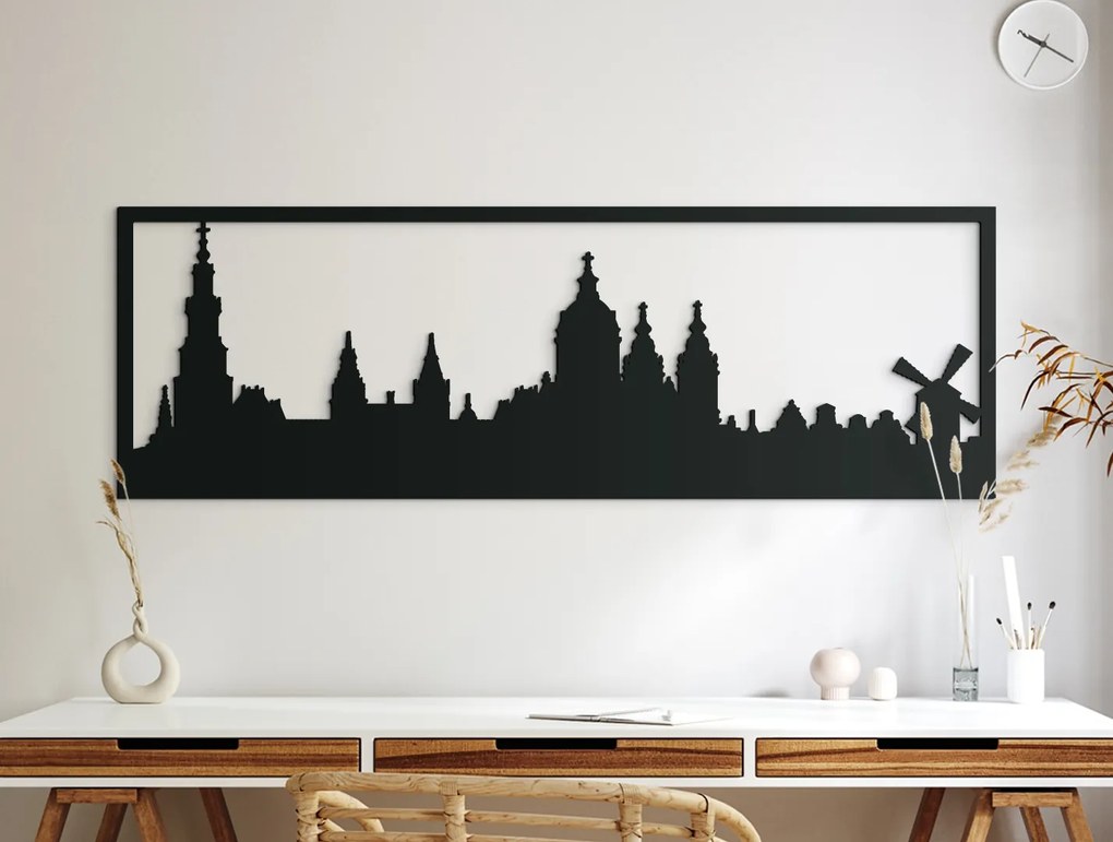 drevko Obraz Amsterdam panoráma Rozmer obrazu: 29,5 x 89 cm, Farba dekorácie: Čierna
