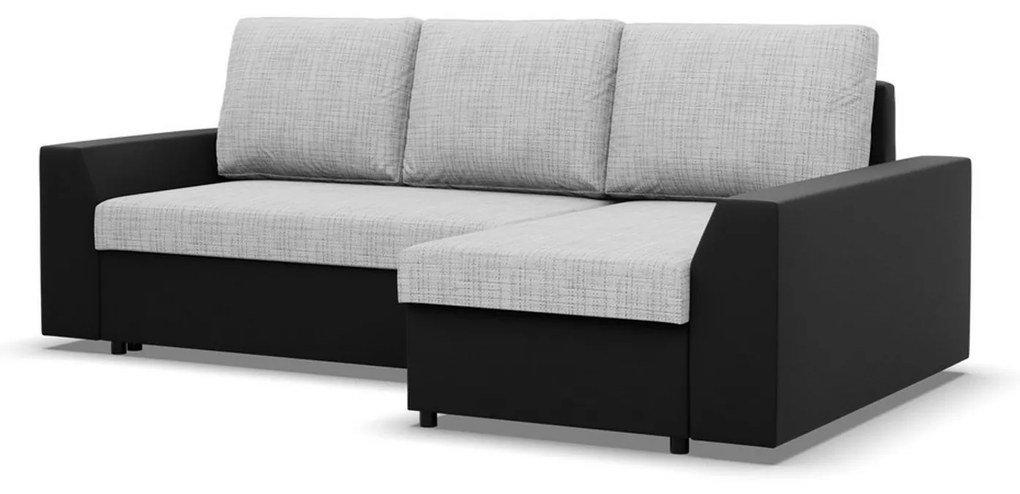 Rohová rozkladacia sedacia súprava PAUL látka v kombinácii s eko-kožou Pravá Sivá/čierna