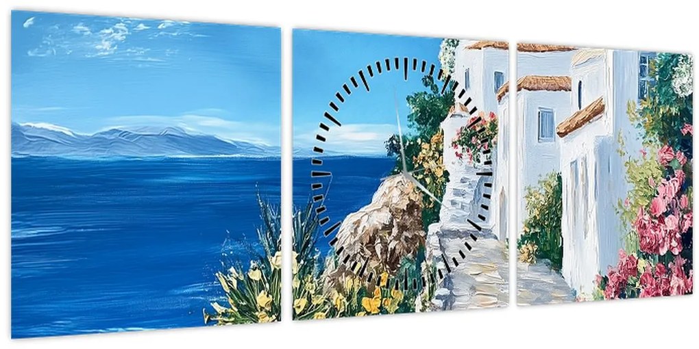Obraz - Ulička pri mori (s hodinami) (90x30 cm)