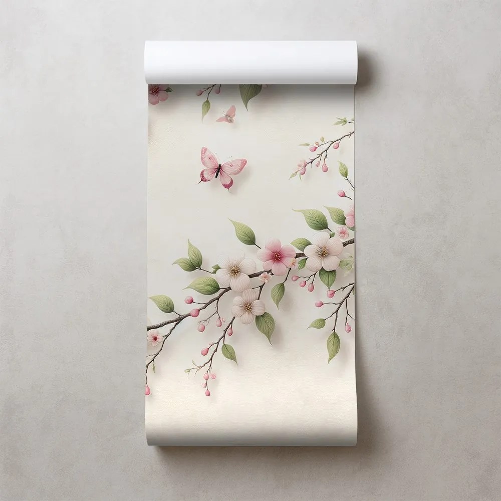 Fototapeta jemné ružové kvety a motýle