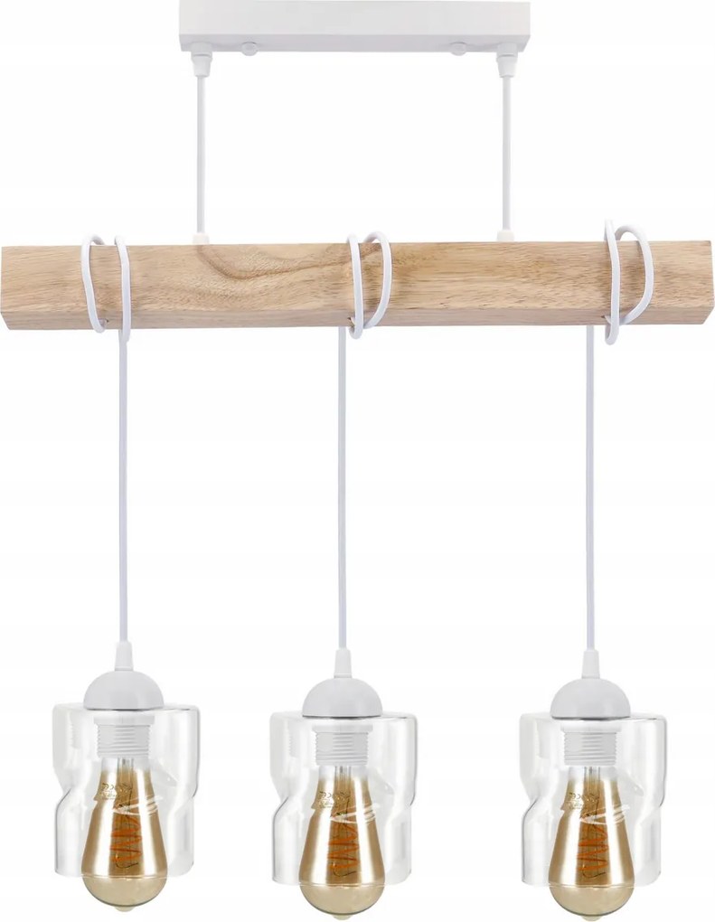 BERGE LED závesné stropné svietidlo, drevený trám, 3xE27 štvorec - biela