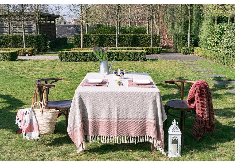 Béžovo-čierny bavlnený obrus Tiseco Home Studio, 250 x 150 cm