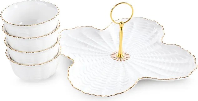Sada štyroch šálok GAIA 07 na podstavci, krémová / zlatá
