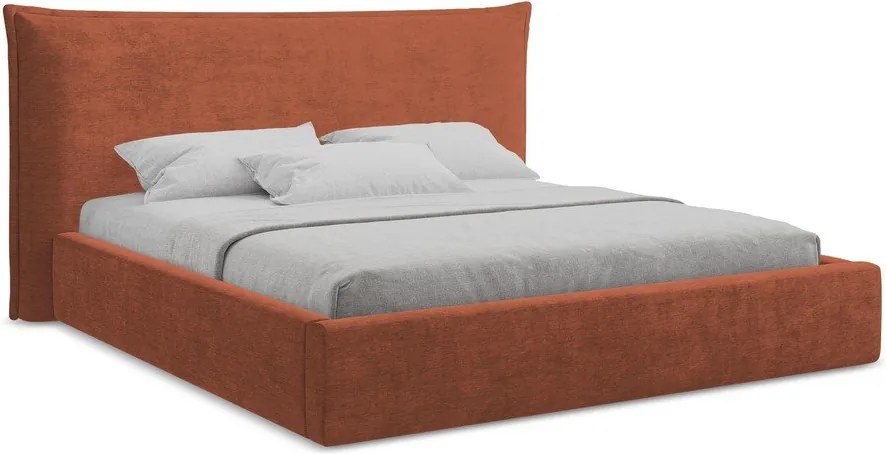 Čalúnená dvojlôžková posteľ s úložným priestorom s roštom 140x200 cm v terakotovej farbe Esala – Makamii