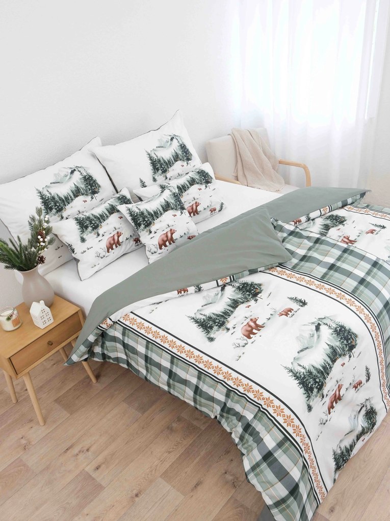 Vianočné bavlnené obliečky Renforcé - Medvede v zime
