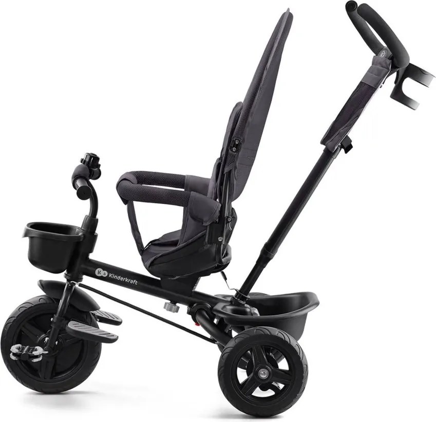 Detská trojkolka na tlačenie s otočným sedadlom – sivá