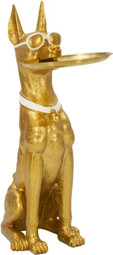 Dekoratívna socha Dog Pit s podnosom 74 cm zlatá