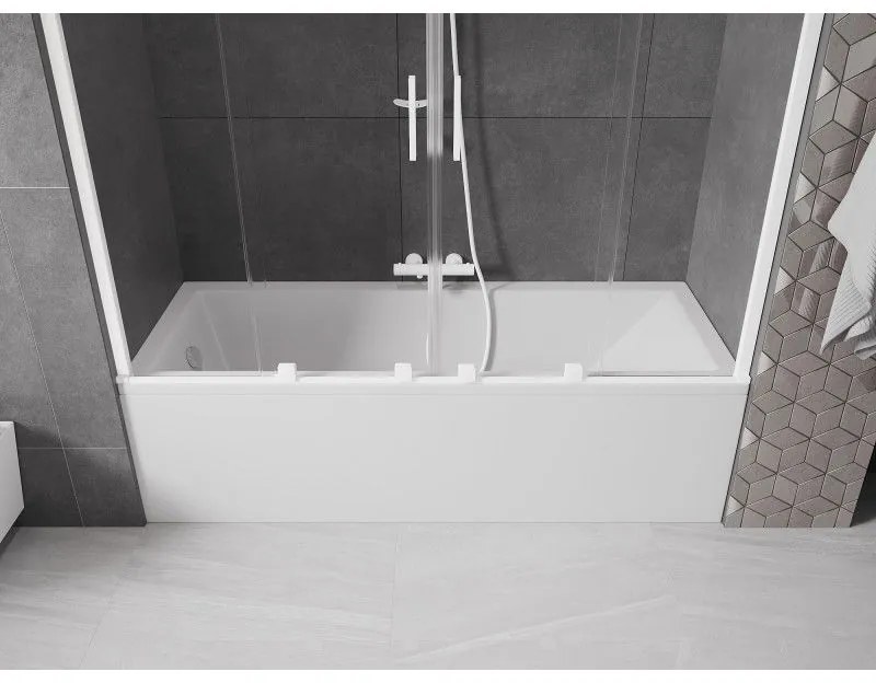 Mexen Velar Duo, vaňová zástena 2-krídlová s posuvnými dverami 190 x 150 cm, 8mm číre sklo, biely profil, 896-190-000-02-20