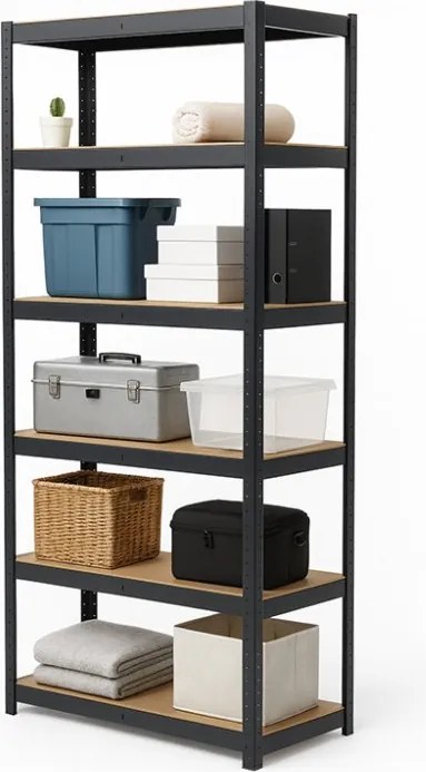 Regál 240x100x60 cm lakovaný 6-policový, nosnosť 1050 kg - čierny