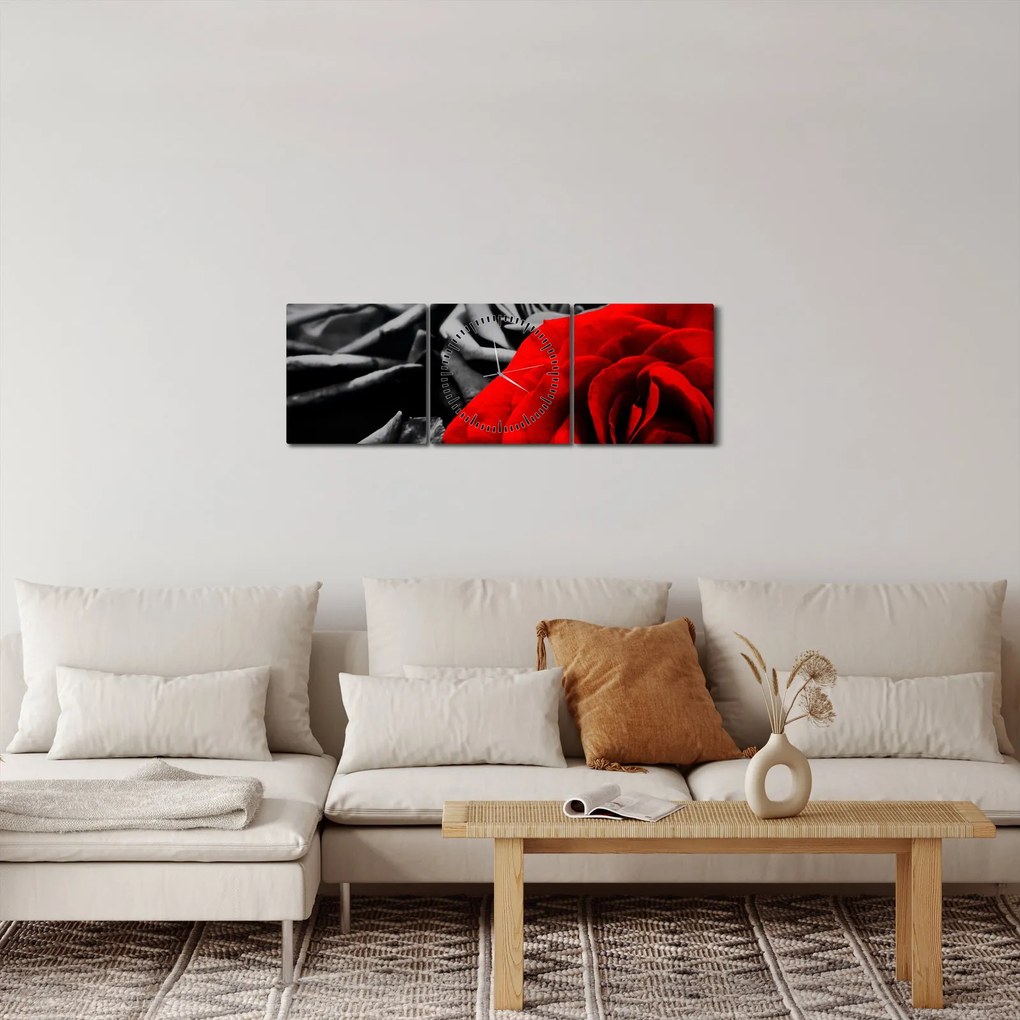 Obraz - Kvety ruží (s hodinami) (90x30 cm)