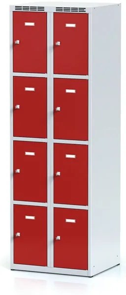 Alfa 3 Šatníková skrinka S6 s úložnými boxami, 8 boxov, 1800 x 600 x 500 mm, otočný zámok, červené dvere