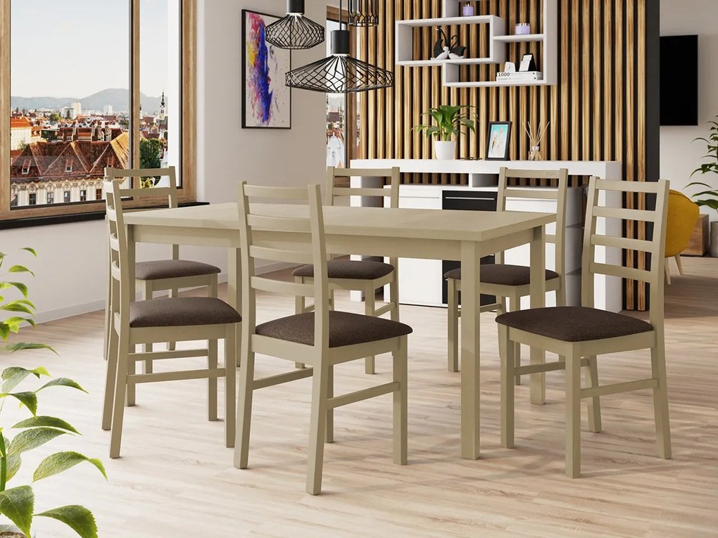 Rozkladací jedálenský stôl so 6 stoličkami AL02, Morenie: Orech - L, Poťahové látky: Zetta 300